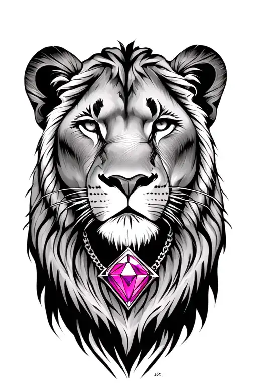 Lioness Wearing Pink Diamond Necklace With Initals Jc In Center Diamond