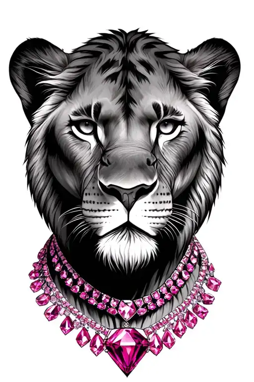 Lioness Wearing A Pink Diamond Necklace With Leteers Jc In Main Diamond