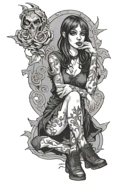 Goth Girl Sitting Down Legs Crossed