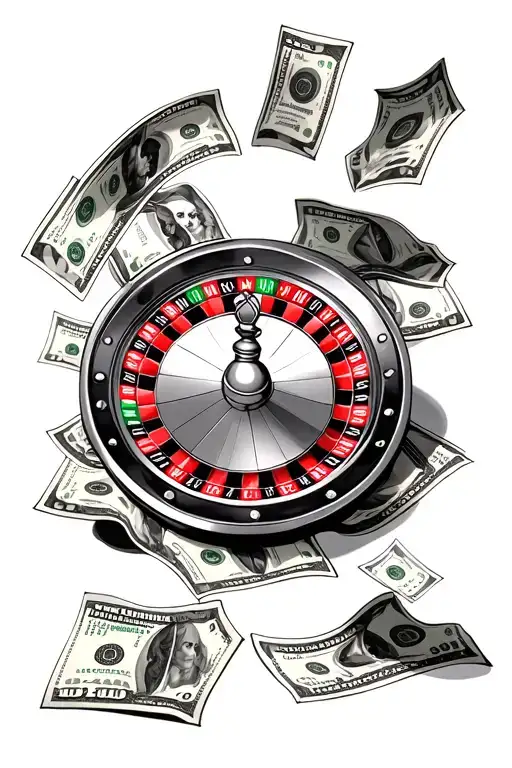 Roulette Wheel Surrounded With Money