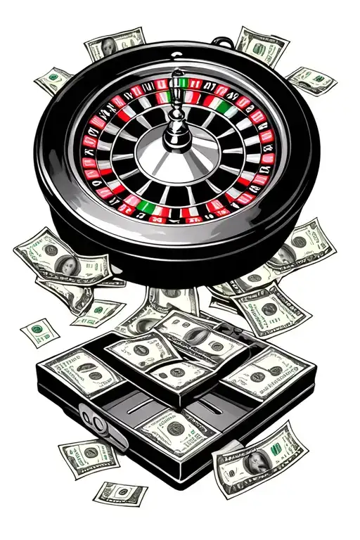 Roulette Wheel Surrounded With Money