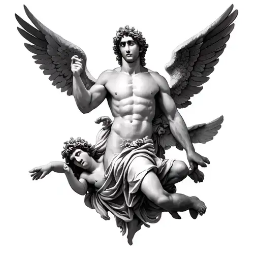 Dionysus With Icarus Below Him With A Angel