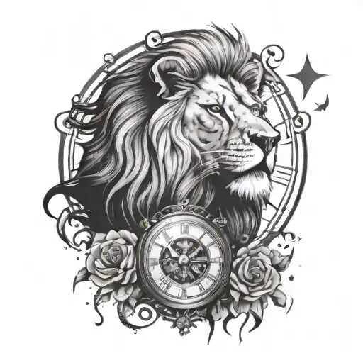 Lion With A Clock Surrounded By Stars