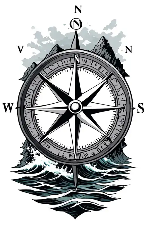 Compass Mountain Sea Cross Tattoo Inspired