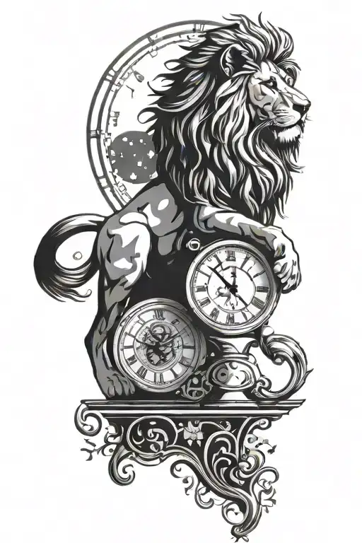Lion On Top Of A Clock Surrounded By Stars