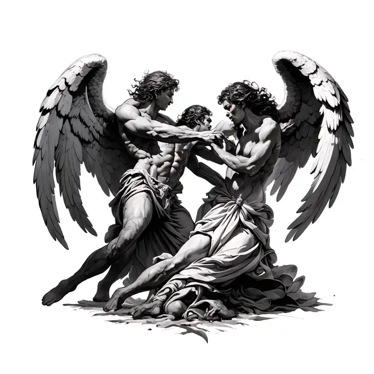 Angels And Demons Fighting Angels Above Demons Fighting