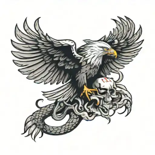 Eagle On Top Of Skull Fighting A Snake Slithering