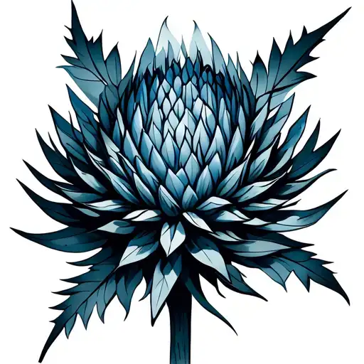 Blue Thistle In Abstract Origami Style