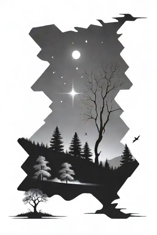 Night Landscape With Trees And Shooting Star