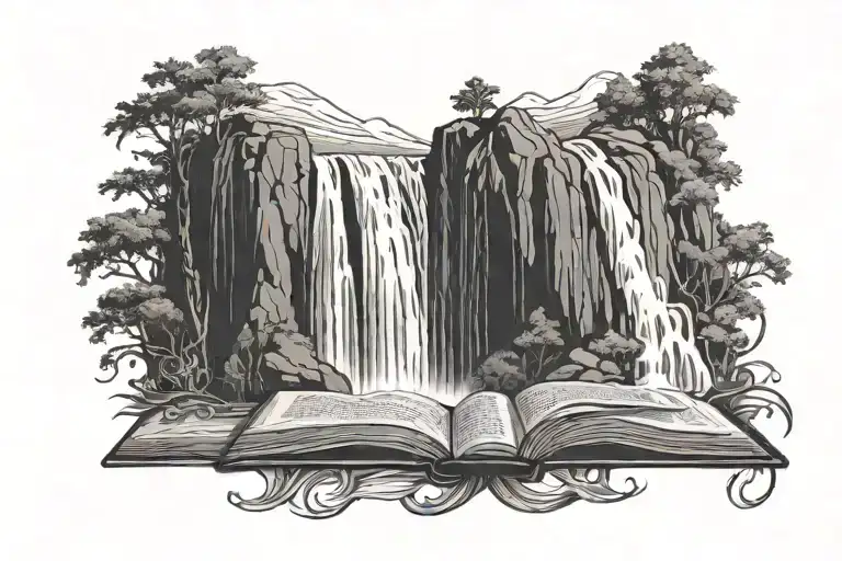 Bible And Waterfall Flowing