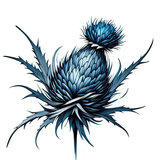 Blue Thistle Wrapped Abstract In Origami Style Like Dotted Line