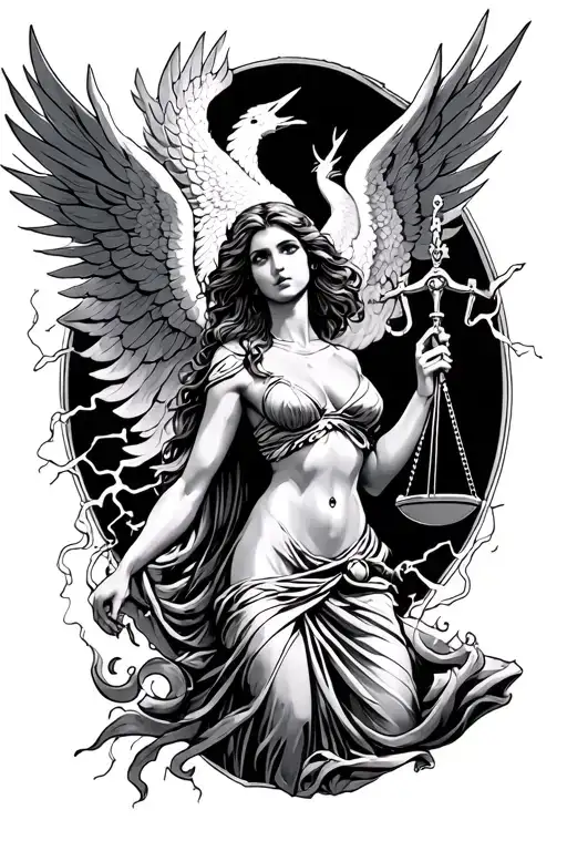Lady Justice With Lightning And A Rising Phoenix