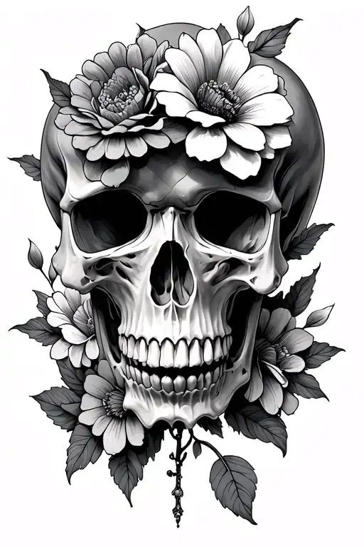 2 Skulls With Flowers
