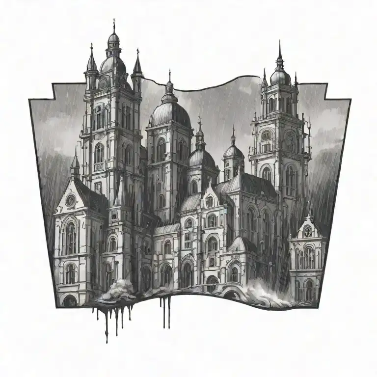 Rain Architecture Building With Multiple Spires