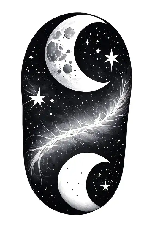Moon Phase Stars Fine Line Thigh Celestial
