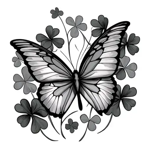 Patch Of 4 Leaf Clovers With Butterfly's