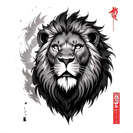 Draw Me A Realistic Tattoo Of A Lion With A Japanese Ninja