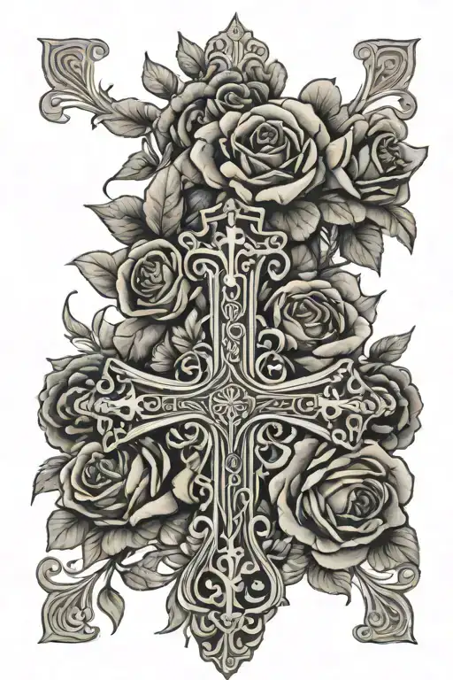 Cross With Little Roses Intertwined