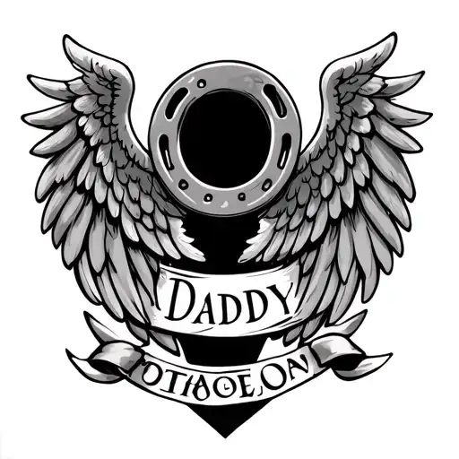 Horseshoe With Angel Wings And Daddy Written Under