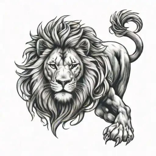 A Full-length Lion With The King's Head Under Its Paw