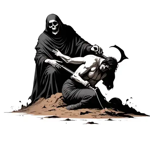 Grim Reaper Pulling Man From Ground