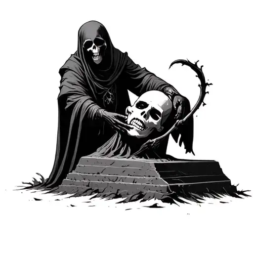 Grim Reaper Pulling Head From Grave
