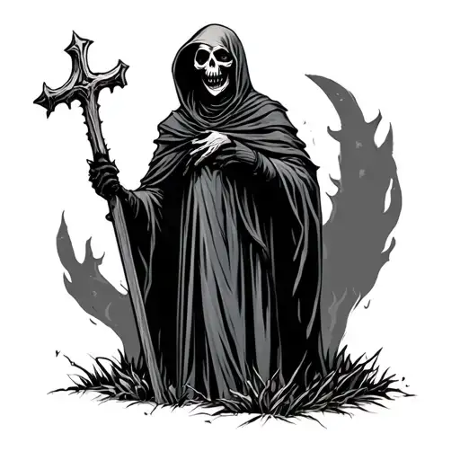 Grim Reaper Standing In Graveyard In Front Of Mozalum