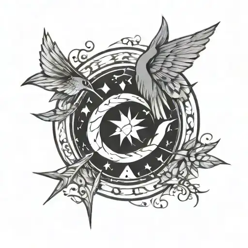 Infinite Arrow And Flying Swallow And Half Moon And Sun And Gemini Sign