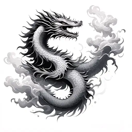 Chinese Dragon With Clouds And Smoke