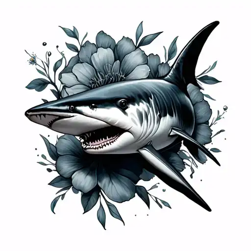 Mako Shark Swimming In August Birth Flowers