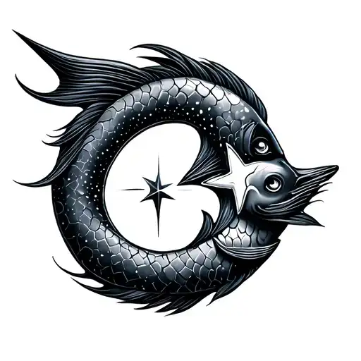 Pisces Symbol And Shooting Star Effect Using Black