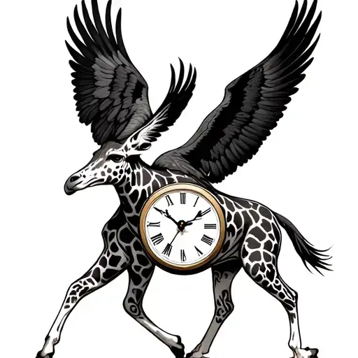 Clock Giraffe Gracefully Walking With Eagle Wings