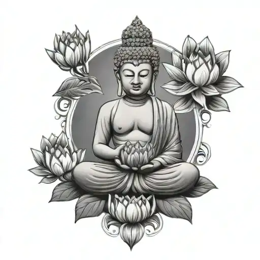 Buddha With Lotus With Waterfall