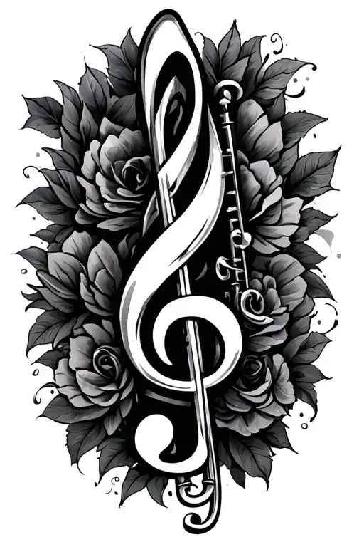 Flute With Treble Clef Intertwined