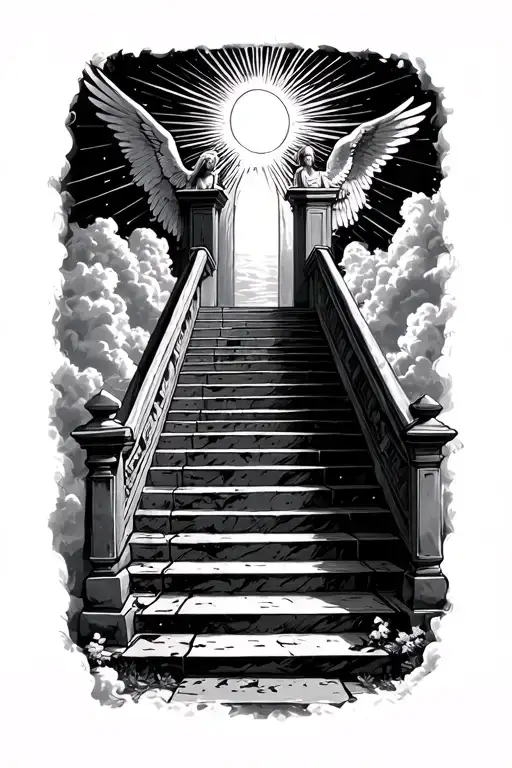 Stairway To Heaven Walking Up Stairs Angels Sun Rays Clouds Heaven Gate At The Top Of The Stairs