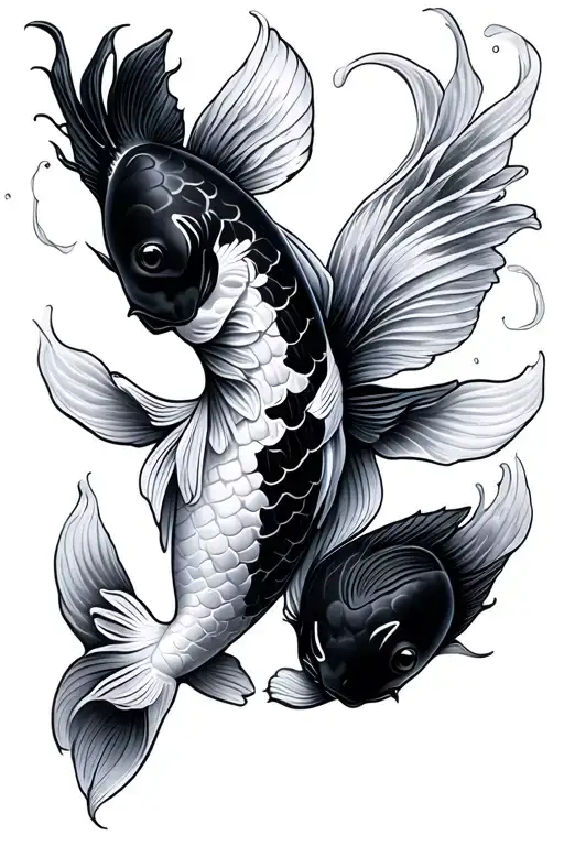 Two Koi Fish One Black One White