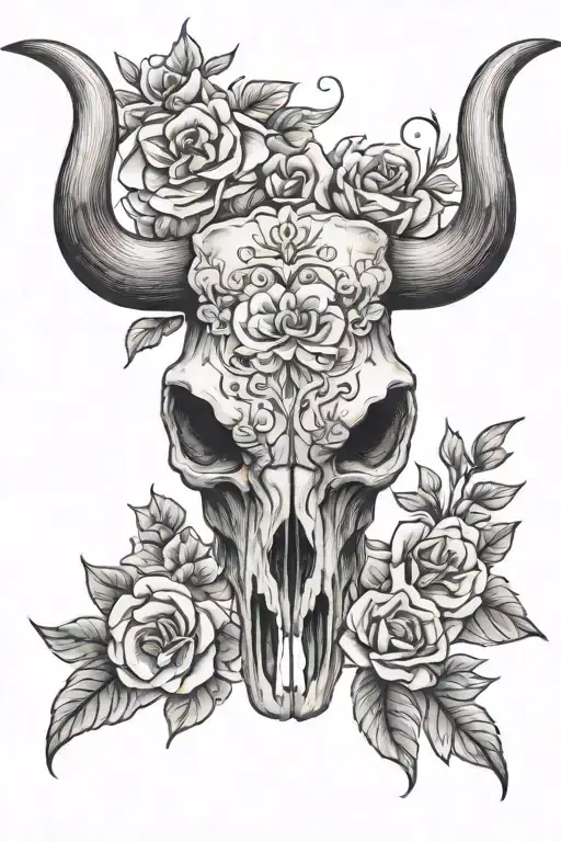 Longhorn Skull With Flowers
