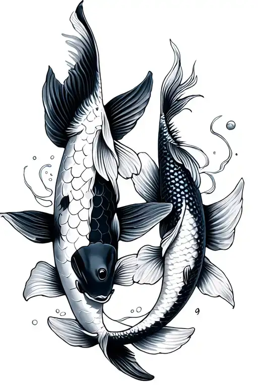 Two Koi Fish One Black One White Very Simple And Doing The 69
