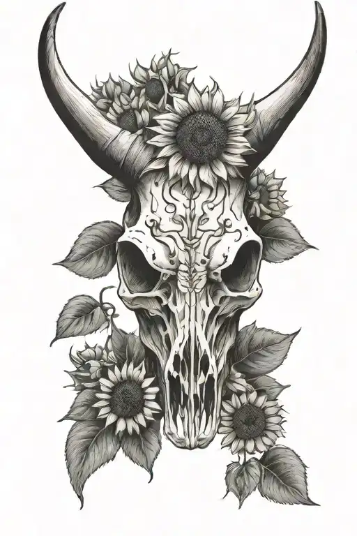 Longhorn Skull With Sunflowers