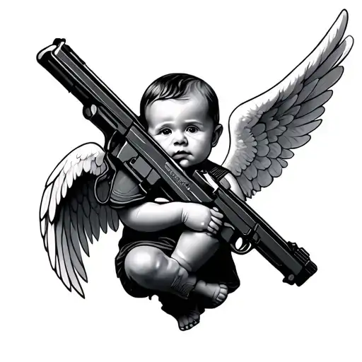 Baby Angel Holding Gun