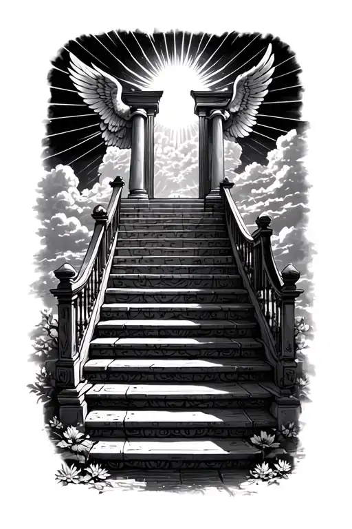 Stairway To Heaven Walking Up Stairs Angels Sun Rays Clouds Heaven Gate At The Top Of The Stairs