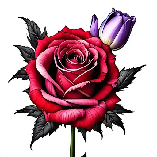 Red Rose And Purple Tulip