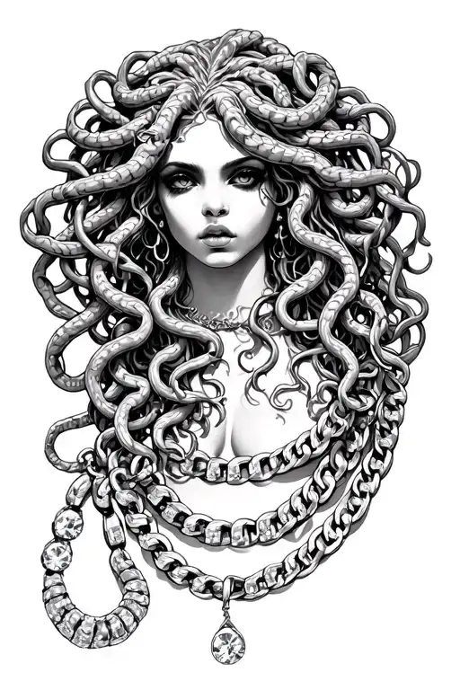 Medusa Wearing A Tennis Chain With A Lot Of Diamonds