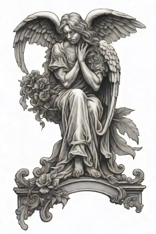 Crying Angel Holding Tombstone