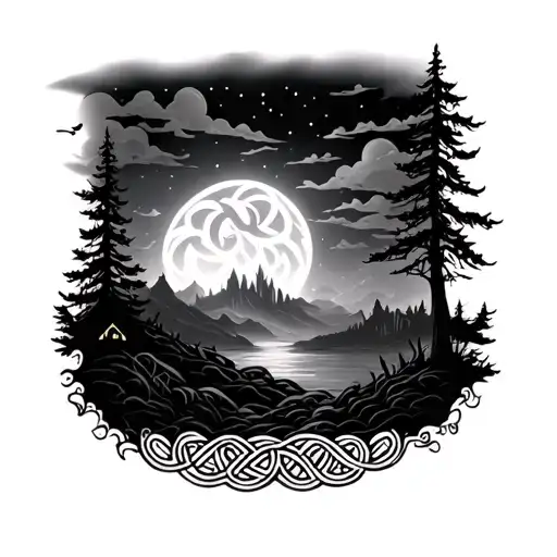 Celtic Forest In The Night Sky