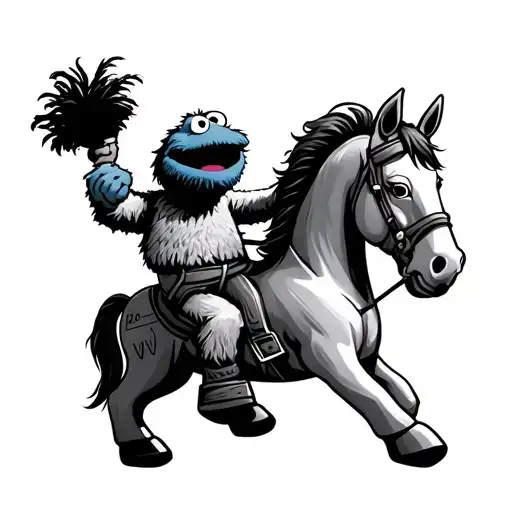 Grover The Muppet Riding A Dala Horse