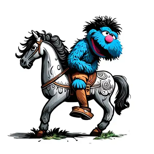 Grover The Muppet Riding A Swedish Dala Horse