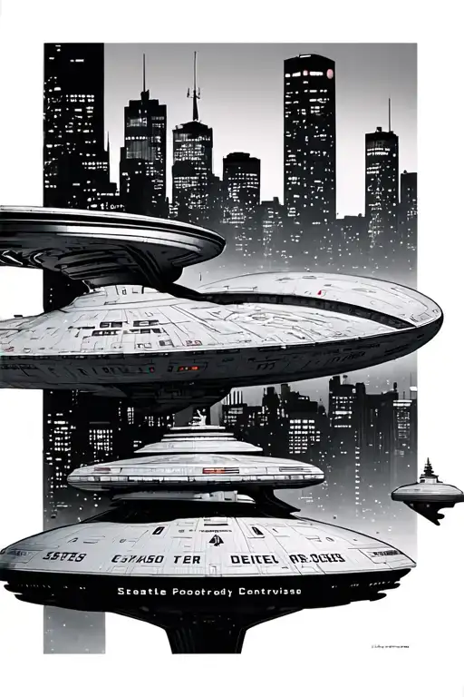 Startrek Uss Enterprise With Seattle Skyline In Background