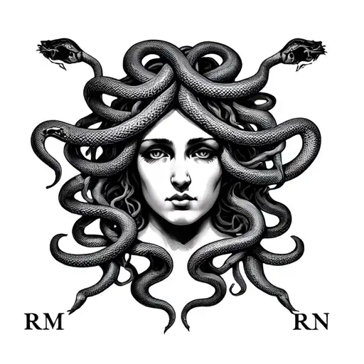 Medusa From Sicilian Flag With Snakes Making Initials Rm