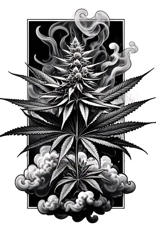 Marijuana Plant Growing In The Cloud Of Smoke